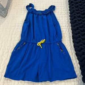 Girls Mini Boden Blue PomPom Romper